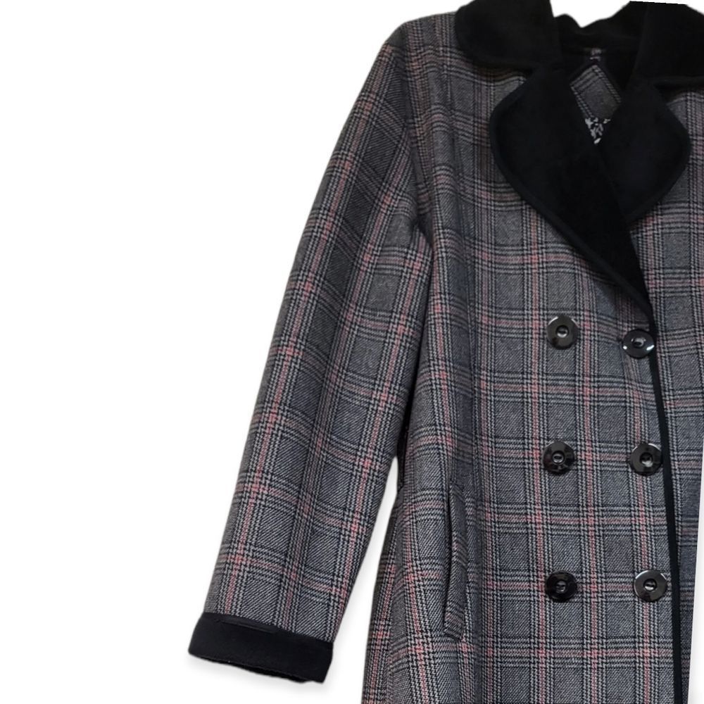 ZARA Plaid Grey/Black/Red Trench Coat‎ w Velvet Lining XXL (45/46) - Picture 3 of 10